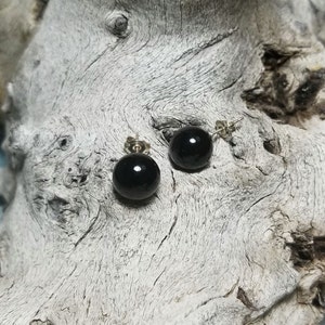 10 mm Sphere Black Onyx sterling silver stud earrings