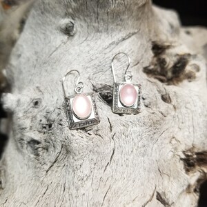 Natural Rose Quartz Sterling Silver Dangle Earrings