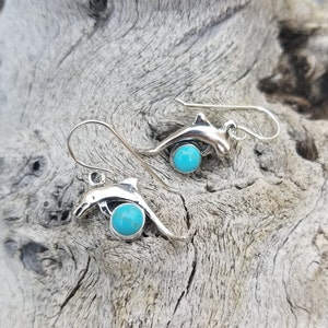 Brincos pendentes de prata esterlina turquesa Kingman Dolphin do sudoeste