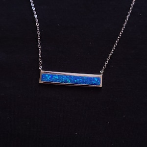 Blue Opal Bar Sterling Silver Necklace