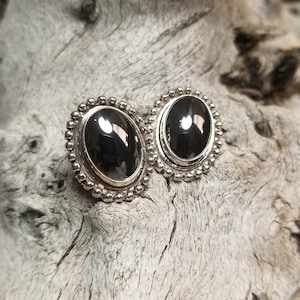 Natural Black Onyx Sterling Silver Stud Earrings