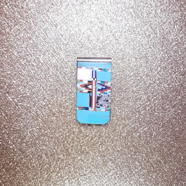 Turquoise inlay MONEY CLIP - 1 inches wide