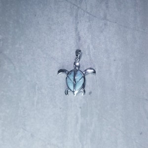 Round Larimar  with turtle designed sterling silver pendant