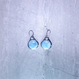Round Larimar with teardrop designed sterling silver dangle earrings