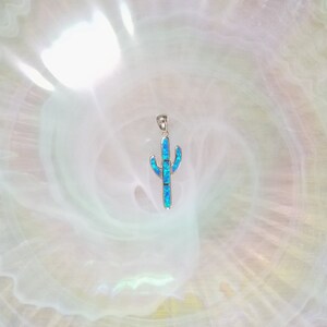 Cactus Blue Fire Opal gold plated Sterling silver long thin pendant