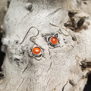 Natural Round Orange Aura Quartz Sterling Silver Dangle Earrings