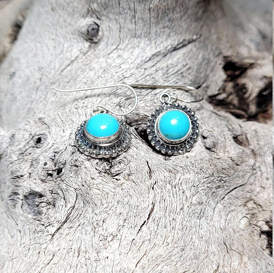 Southwest Round Kingman Turquoise Sterling Silver Dangle Earrings - Etsy
