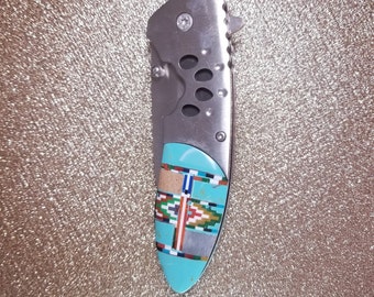 Micro inlay turquoise- stainless steel pocket knife