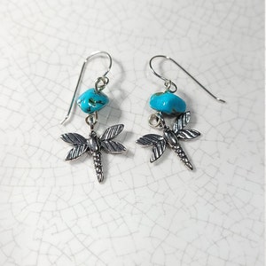 Brincos pendentes de prata esterlina turquesa Southwest Dragonfly