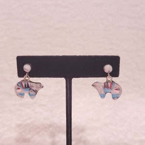 Micro Inlay Bear Designed Sterling Silver Stud Earrings
