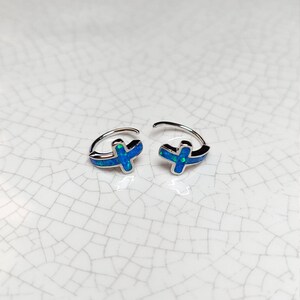 Fire Opal Cross sterling silver stud earrings