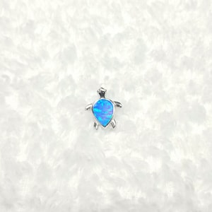 Turtle sterling silver blue fire opal pendant
