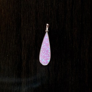Long teardrop pink fire Opal rose gold over sterling silver pendant necklace
