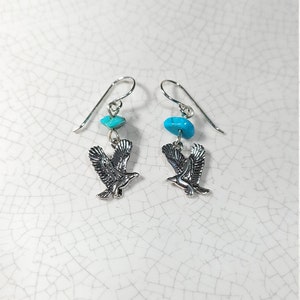Turquoise Southwest Eagle Sterling Silver Dangle Earrings