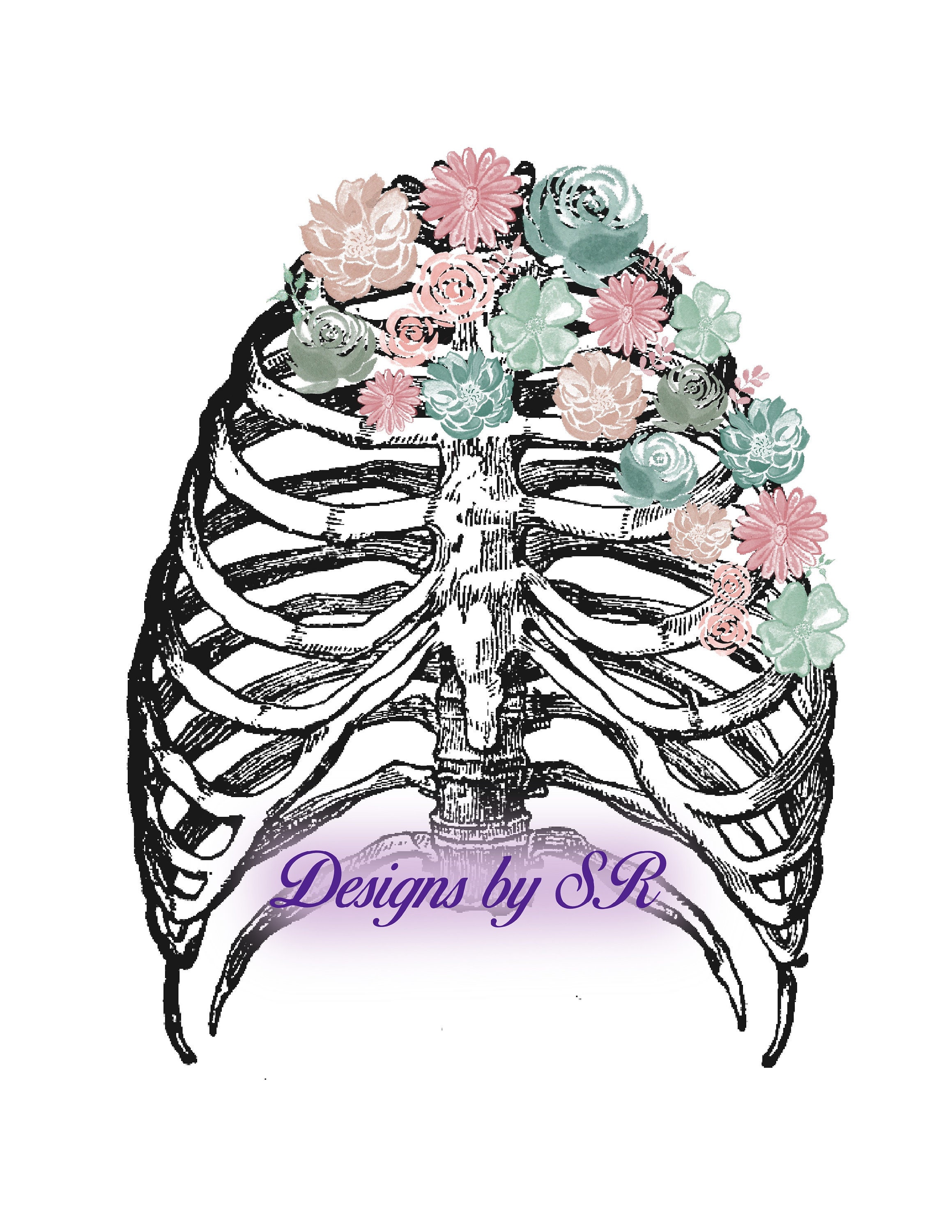 Rib Cage Poster Flowers Medical Printable Art Etsy