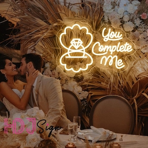 Letrero de neón "You Complete Me", letrero de neón de boda personalizado, letrero de neón LED para proponer matrimonio, telón de fondo para fiesta de compromiso, decoración de pared para el hogar, regalo de boda