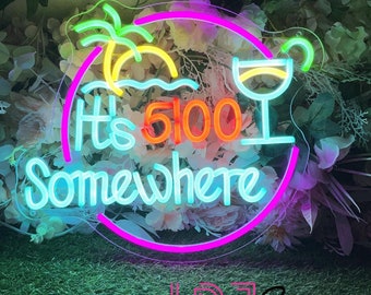 It's 5:00 Somewhere Neon Sign,Neon Bar Sign,Led Neon Light for Home Bar Pub,Bar and Grill,Beer Garden,Lounge Decoration,Business Wall Decor