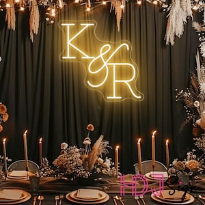 Custom Initials Name Neon Sign,Minimalist Wedding Initials LED Neon Light,Wedding Party Backdrop Wall Decor,Wedding Gifts,Newlyweds Gift
