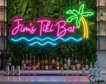 Custom Tiki Bar Name Neon Sign, Custom Your Home Bar Palm Tree LED Neon Light, Man Cave Pub Wall Decor, Beach Bar Wall Decor, Gift For Him