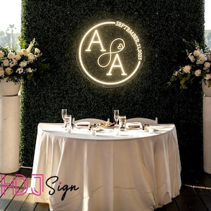 Custom Initials Name With Date Neon Sign,Minimalist Wedding Initials Round Shape LED Sign,Last Name Sign,Wedding Party Backdrop,Wedding Gift