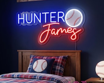 Custom Sports Ball Name Neon Sign, Football Baseball Basketball UV Printed Neon Light, Kid's Name Boy's Bedroom Wall Decor, Christmas Gifts