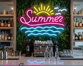 Summer Neon Sign, Custom Summer Vibes LED Neon Light, Tropical Beach Bar Tiki Bar Wall Decor, Pool Party Sign, Beach Summer Party Wall Decor