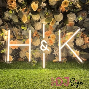 Custom Initials Name Neon Sign,Minimalist Wedding Initials LED Neon Light,Wedding Party Backdrop Wall Decor,Wedding Gifts,Newlyweds Gifts