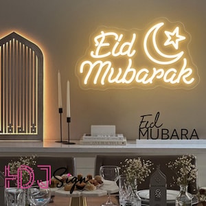 Letrero de neón de media luna de Eid Mubarak, luz de neón de pancarta de Ramadán de Kareem, decoración de fiesta de Ramadán Mubarak, decoración de pared del hogar del festival islámico, regalos de Eid