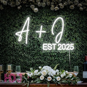 Custom Initials Name Neon Sign,Minimalist Wedding Initials With EST Year LED Neon Light,Wedding Party Backdrop,Wedding Gifts,Newlyweds Gifts