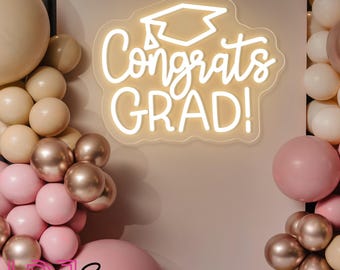 Congrats Grad Neon Sign, Graduation Party Decor