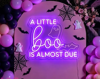 A Little Boo Is Almost Due Neon Sign, Custom Halloween Baby Shower Neon Light, Gender Reveal With Ghost Sign,Ghost Theme Baby Party Backdrop