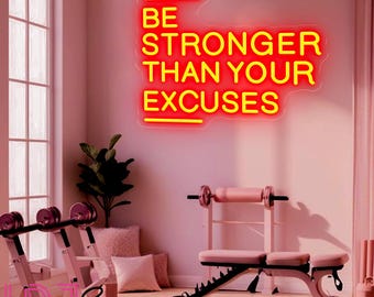 Letrero de neón "Sé más fuerte que tus excusas", luz de neón para gimnasio, decoración de gimnasio, decoración de sala de entrenamiento, decoración de gimnasio, letrero motivacional para hacer ejercicio en el gimnasio.