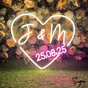 Custom Initials Name With Date Neon Sign Minimalist Wedding Initials Heart LED Neon Sign Last Name Sign Wedding Party Backdrop Wedding Gifts