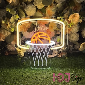 Custom Basketball Hoop Name Neon Sign For Kids,Boy&#39;s Bedroom Nursery Wall Decor,Gift For Kids,Birthday Party Decor,Basketball Player Gifts