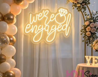 We're Engaged With Neon Sign, Custom Wedding Diamond Ring LED Neon Light, Engagement Party Backdrop Decor, Wedding Gifts, Proposal Wall Sign