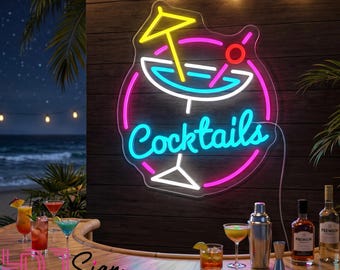 Cocktails Neon Sign, Custom Cocktail Bar LED Neon Light, Man Cave Wall Art, Home Bar Decor, Cocktails Bar Open Sign, Gifts For Him