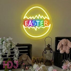 Placa de neon LED de ovo de Páscoa, placa de neon personalizada para o dia da Páscoa, decoração para festa de Páscoa, arte de parede de Páscoa, decoração de parede para sala de estar festiva, presentes de Páscoa para crianças