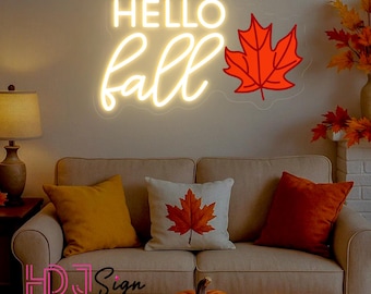 Hello Fall Maple Leaf Neon Sign, Custom Autumn Season Home Decor LED Neon Light, Fall Living Room Wall Decor,Harvest Thanksgiving Party Sign