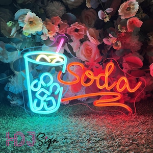 Placa de neon para refrigerantes, luz LED personalizada para bares de refrigerantes, decoração de parede para loja de chá com leite, arte de parede para bar, decoração para cafeteria, placa de boas-vindas, presentes para quem ama refrigerantes