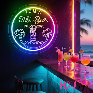 Custom Rainbow Tiki Bar Name Neon Sign,USB 3D Engraved Sign,Tiki Bar Lounge LED Sign,Beach Bar Backyard Man Cave Pub Decor,Gifts For Father