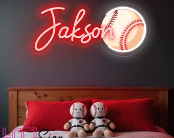 Custom honkbalnaam neonbord, honkbal UV-geprint led-naambord, jongenskamer kinderkamer muurdecoratie, cadeaus voor kinderen, sport verjaardagsfeestje decor