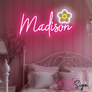 Custom Name LED Neon Sign For Kids,Flower Name Neon Light,Girl&#39;s Room Nursery Dorm Decor,Home Wall Decor,Personalized Birthday Party Gifts