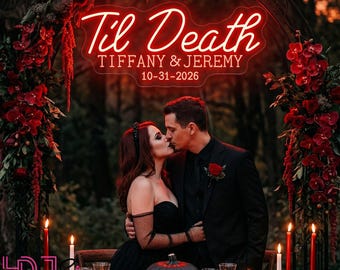 Til Death Name Wedding Neon Sign, Custom Gothic Wedding Name LED Neon Light, Home Wall Decor, Wedding Party Decor, Gothic Wedding Gifts