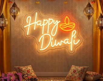 Happy Diwali Diya Neon Sign, Custom Hindu Festival Of Lights Sign, Diwali Wall Art, Indian Home Wall Decor, Diwali Party Decor, Diwali Gifts