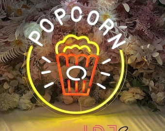 Popcorn LED Neon Sign,Food Bar Neon Light,Movie Theater Wall Art,Cinema Home Wall Decor,Kitchen Decor,Custom Business Sign,Snack Shop Decor