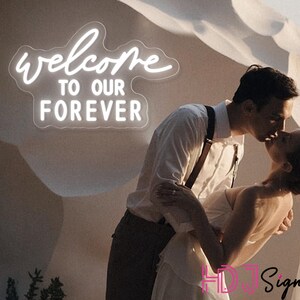 Bem-vindo ao nosso letreiro de néon Forever, luz de néon LED personalizada para casamento, decoração de parede de grama para festa de casamento, letreiro de boas-vindas para recepção de casamento, presentes de casamento