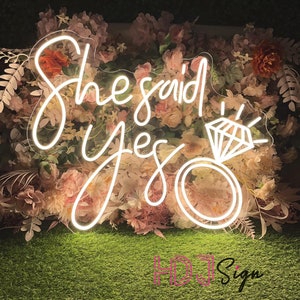 She Said Yes Neon Sign,LED Neon Sign For Propose Marriage,Wedding Neon Sign,Engagement Party Backdrop,Party Grass Wall Decor,Home Room Decor