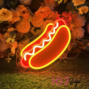 Hot Dog Neon Sign,Custom UV Printed Fast Food Truck Neon Sign,Street Fast Food Shop Decor,Home Kitchen Restaurant Wall Decor,Food Open Sign