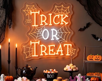 Trick Or Treat Spiderweb Neon Sign, Custom Halloween Neon Light, Halloween Home Decor, Spooky Halloween Party Bar Shop Decor, Halloween Gift