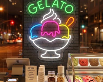 Gelato Neon Sign, Custom Ice Cream LED Neon Light, Ice Cream Shop Dessert Shop Decor, Gelato Bar Wall Decor, Business Open Sign